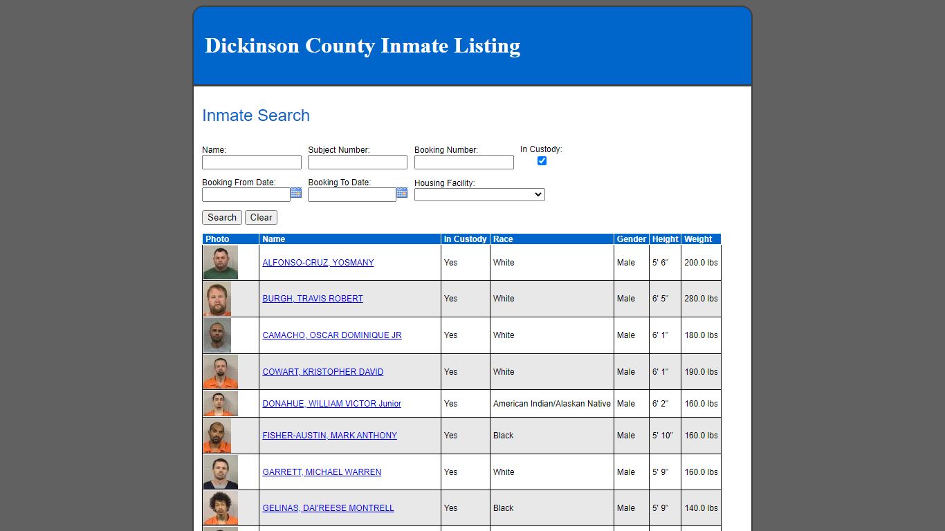 Dickinson County Inmate Listing - dkcokslaw.org